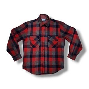 Vintage Fieldmaster Wool Blend Red Plaid Lumberjack Flannel Button Shirt Size M
